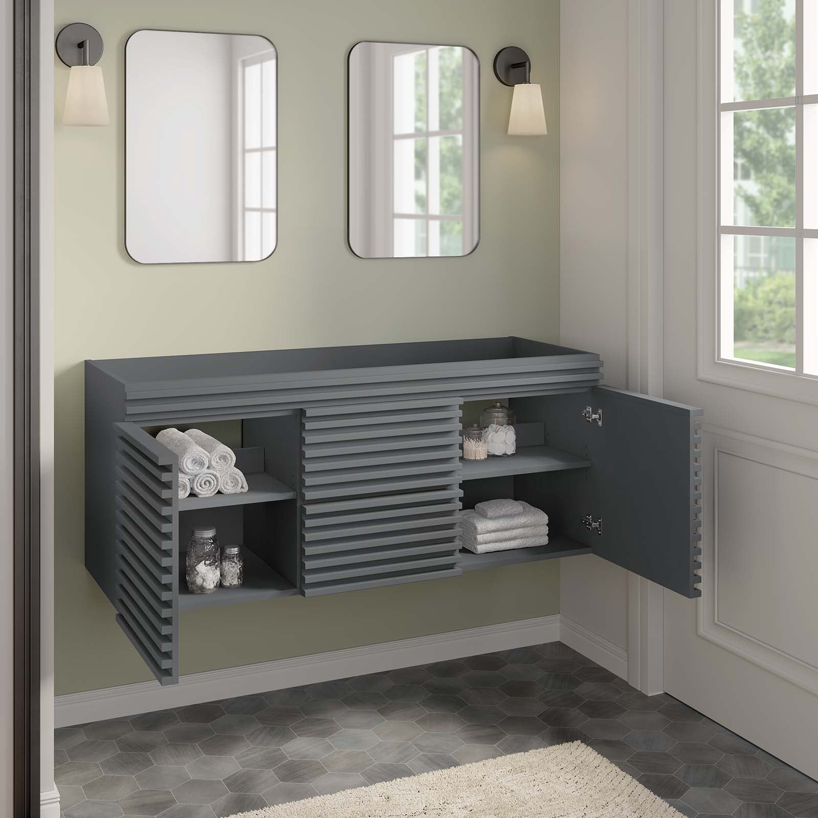 Modway Render 48" Double Sink Compatible (Not Included) Bathroom Vanity Cabinet in Gray