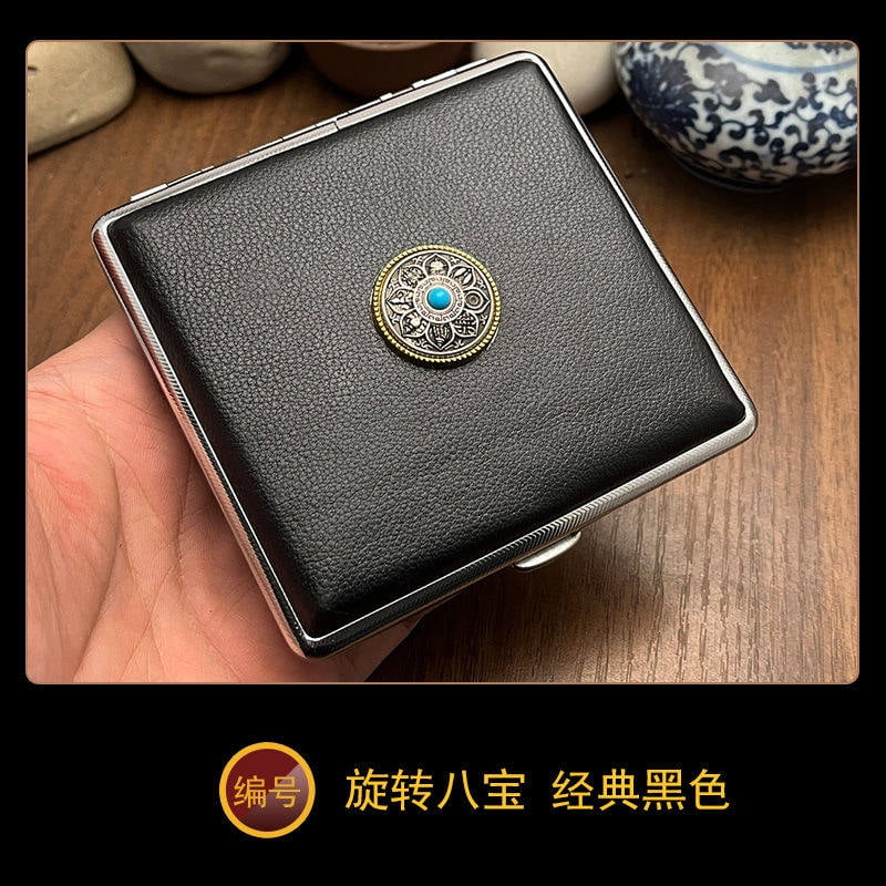 NP18 cowhide cigarette case thick cigarette side-turned ultra-thin cowhide hand-made first layer classic men's retro 20-pack gift,SKU00339-04黑色黄铜虎头