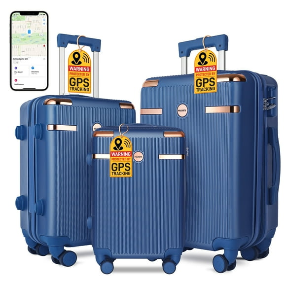 IMGadgets Go Luggage 3pc Set (Blue) | Lightweight & Durable ABS Polycarbonate | 360° 4x Dual Spinner Wheels | TSA-Approved Lock | 3 GPS World Smart Tags | Spacious Design | Retractable Iron Handle