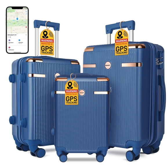 IMGadgets Go Luggage 3pc Set (Blue) | Lightweight & Durable ABS Polycarbonate | 360° 4x Dual Spinner Wheels | TSA-Approved Lock | 3 GPS World Smart Tags | Spacious Design | Retractable Iron Handle