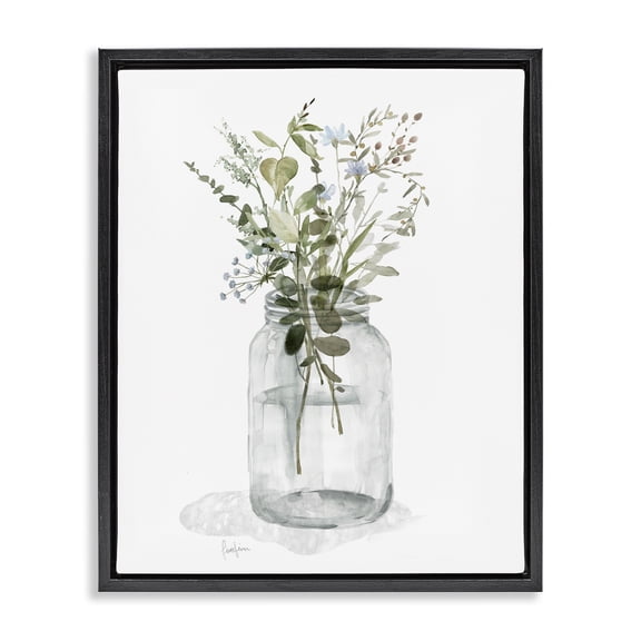 Stupell Industries Wild Herbs in Jar Floral Painting Black Floater Framed Canvas Art Print Wall Art, 17 x 21