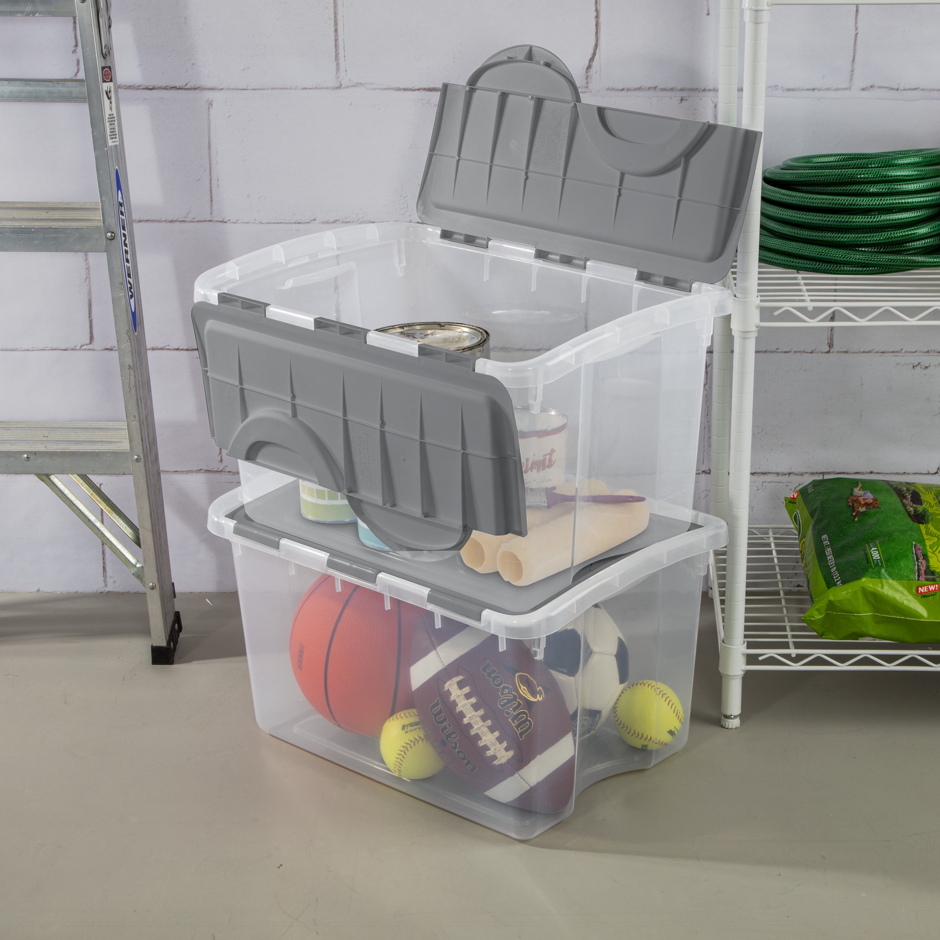 Sterilite 48 Qt. Hinged Lid Storage Box Plastic Titanium Walmart