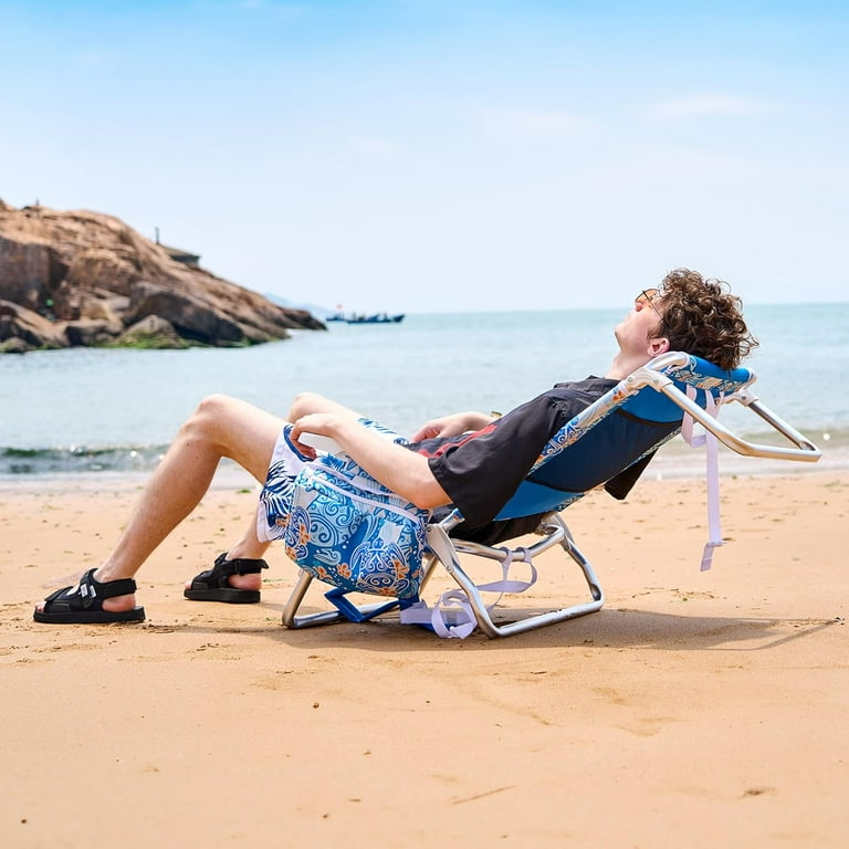 Reclining Beach Chair Backpack 5-Position Lay Flat Lounge Chair