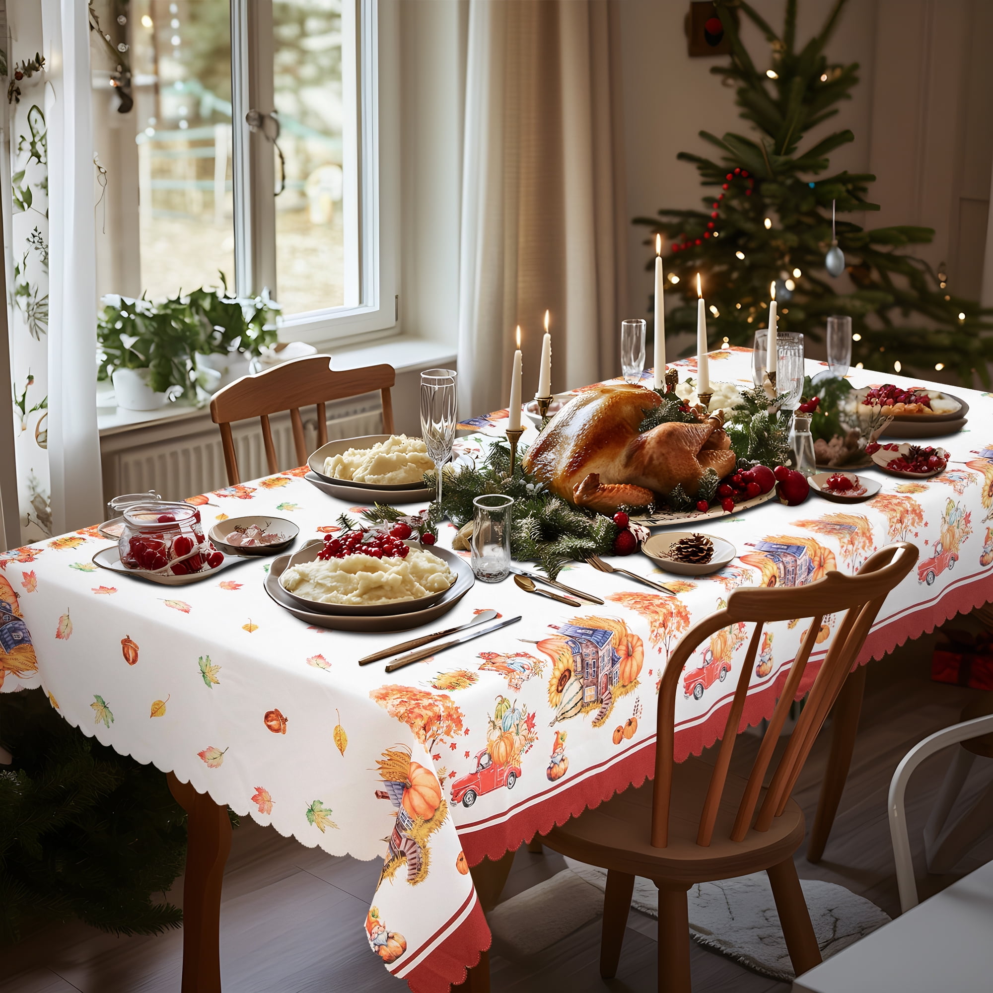 RAY STAR Large Christmas Table Cloth for Rectangle Table 60x120 Polyester Machine Washable Table Cloths, Thick Can not See Through Heavy Duty Tablecloth