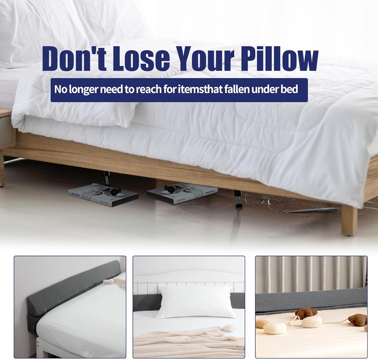 Wedge Pillow Headboard for Bed Gap,Foldable Bed Wedge Gap Filler Twin Size,Matterss Gap Filler,Multi Functional Bed Crack Pillow, Fill The Gap (0-7") Between Your Headboard and Mattress,Grey