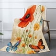 thumbnail image 2 of Joocar Floral Poppy And Butterfly Flannel Blanket For Winter Gift Home Sofa Bed Decoration 50x60 inch, 2 of 5