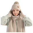 thumbnail image 4 of HNMKIU Wool Knitted Warm Hat Scarf Three Piece Winter Windproof Plus Velvet Set for Outdoor Sports Khaki - One Size, 4 of 6