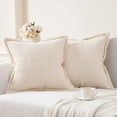 thumbnail image 1 of Topfinel 2 Piece Wide Side Pillowcase with Splicing,, Fall Winter Super Soft Corduroy Sofa Pillowcase Decorative Texture Pillow, Crea, 20x20 Inches, 1 of 5
