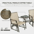 thumbnail image 3 of Outsunny Outdoor Glider Chairs with Coffee Table, Patio 2-Seat Rocking Chair Swing Loveseat with Breathable Sling, Light Brown, 3 of 9