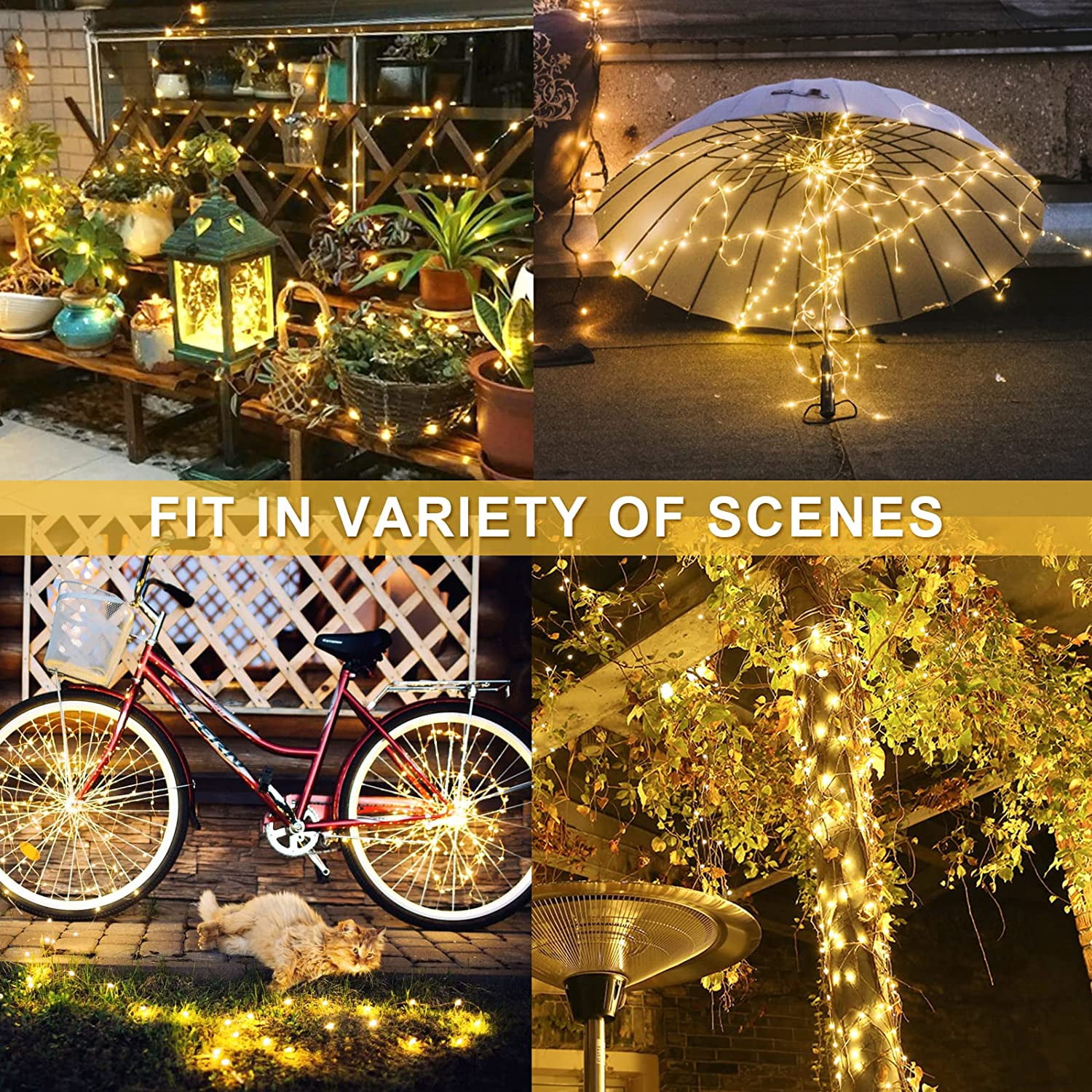 JMEXSUSS 2 Pack 100 LED Solar String Lights Outdoor Waterproof, Each 33FT Solar Christmas Lights 8 Modes, Copper Wire Solar Fairy Lights for Garden Outside Patio Tree Yard Decorations (Warm White)