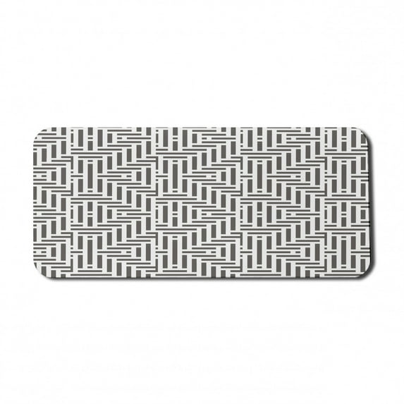 Geometric Computer Mouse Pad, Vertical Horizontal Lines Squares Abstract Motifs Ornament Inspirations, Rectangle Non-Slip Rubber Mousepad X-Large, 35" x 15", Charcoal Grey White, by Ambesonne