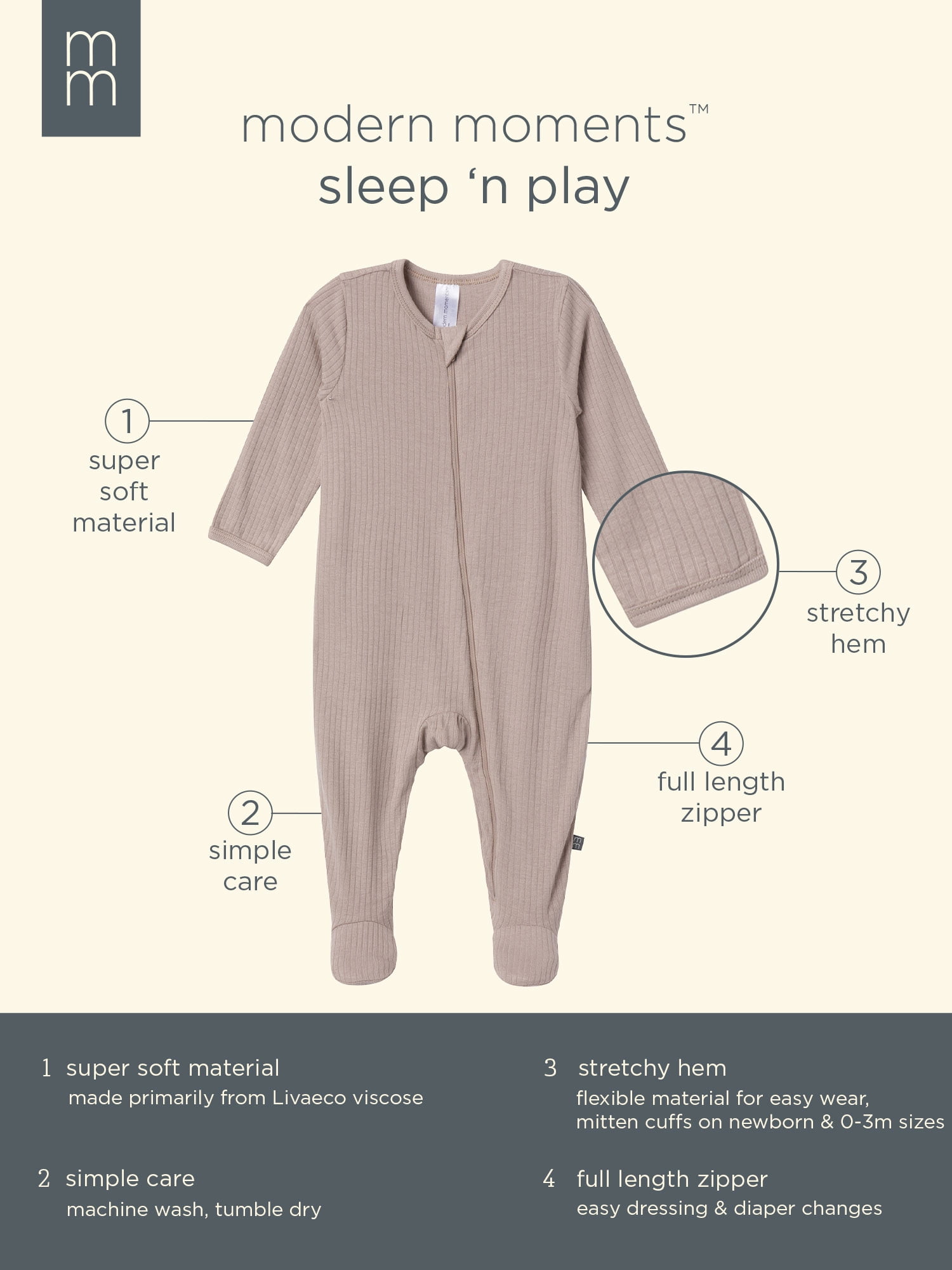 Modern Moments by Gerber Gender Neutral Super Soft Viscose Sleep 'N Play, Sizes Newborn - 6/9 Months