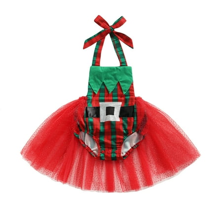 

Musuos Christmas Baby Girls Plaid Ruffle Sleeveless Infant Rompers Dress Newborn Xmas Clothes