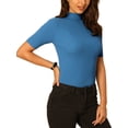 thumbnail image 4 of INSPIRE CHIC Women's Mock Neck Blouse Half Sleeve Basic Knitted Tops XL Blue, 4 of 5