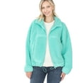 thumbnail image 2 of Women's Drawstring Hem Zipper Front Mock Neck Fleece Cotton Candy Sherpa Jacket with Pockets, 2 of 5