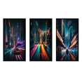 thumbnail image 2 of Designart "Miami s Futuristic Neon Art II" Buildings & Cityscapes Framed Wall Art Set Of 3 - Multicolor City Frame Gallery Wall Set For Home Decor, 2 of 6