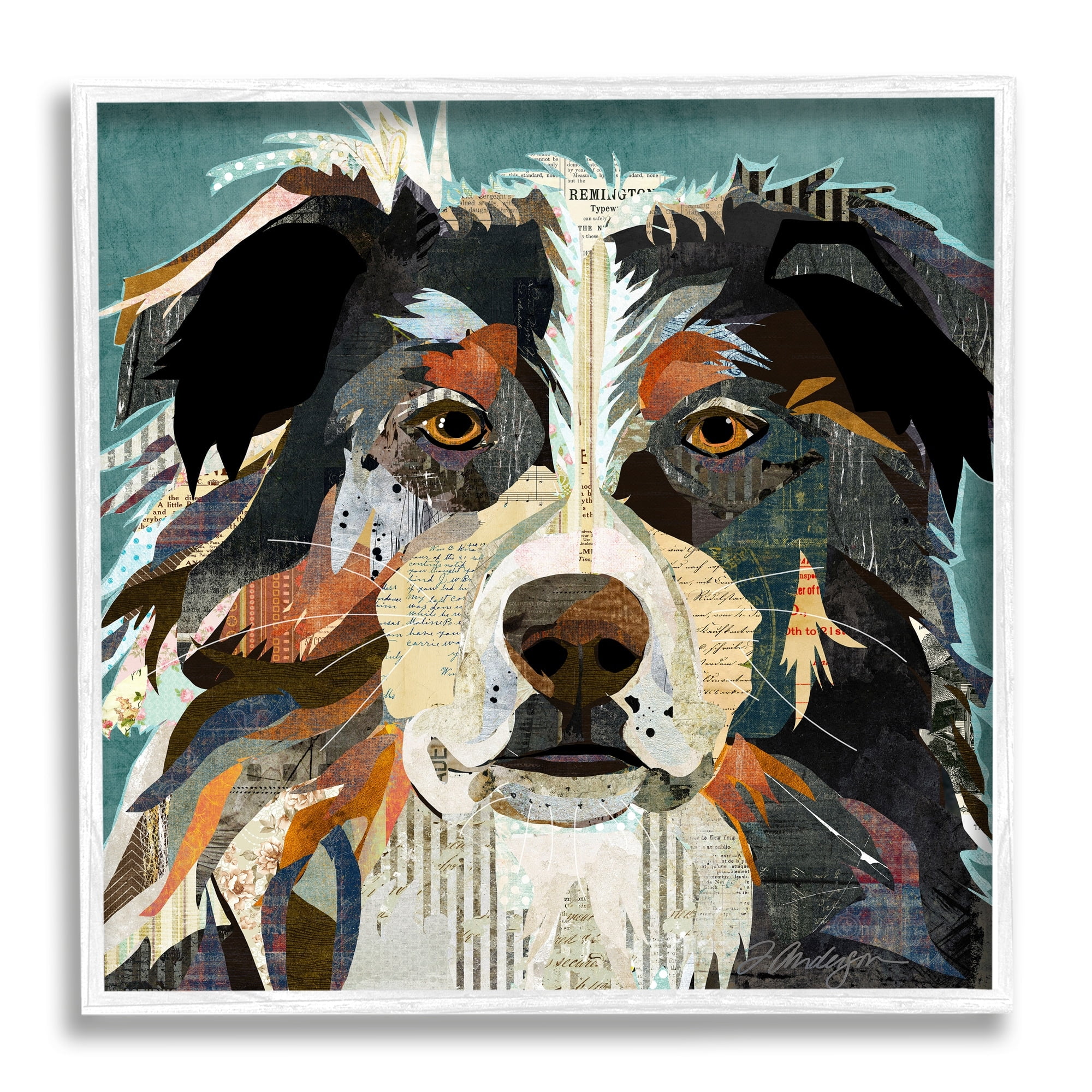 Stupell Industries Fluffy Dog Portrait Modern Script Collage Overlay Graphic Art White Framed Art Print Wall Art, Design by Traci Anderson