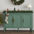 thumbnail image 5 of CozyHome 3-Door Storage Cabinet Set of 2 with Adjustable Shelves, Accent Sideboard Cabinet with Turned Legs, Wood Pantry Cabinet, Buffet Cabinet for Entryway, Living Room, Dining Room, Green, 5 of 9