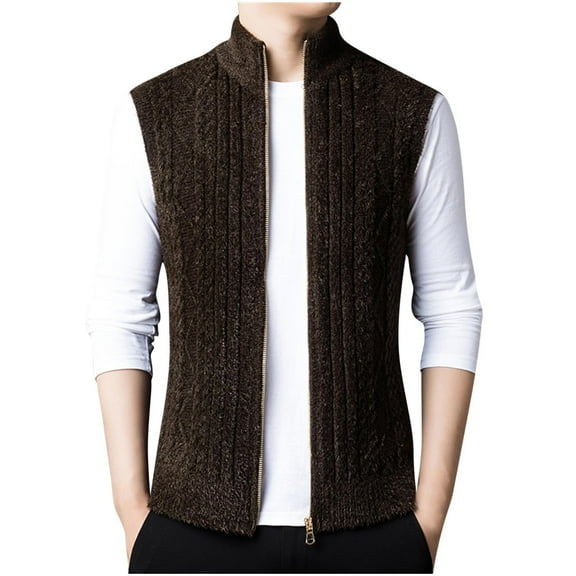 WREESH Fashion Vest Men'S Casual Stand Up Collar Slim Warm Knit Sweater Sleeveless Hooded Casual Jacket Olive Green