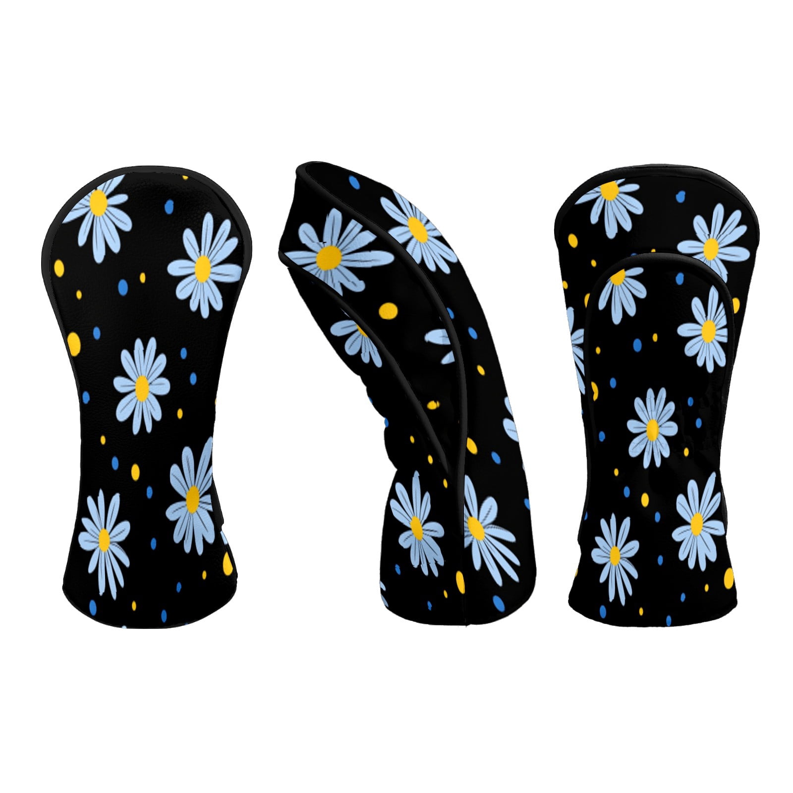 Golf Club Head Covers DaisyFlower Waterproof Leather Golf Head Covers for Men Women Driver Head Cover Fairway Headcover for Golf Lovers