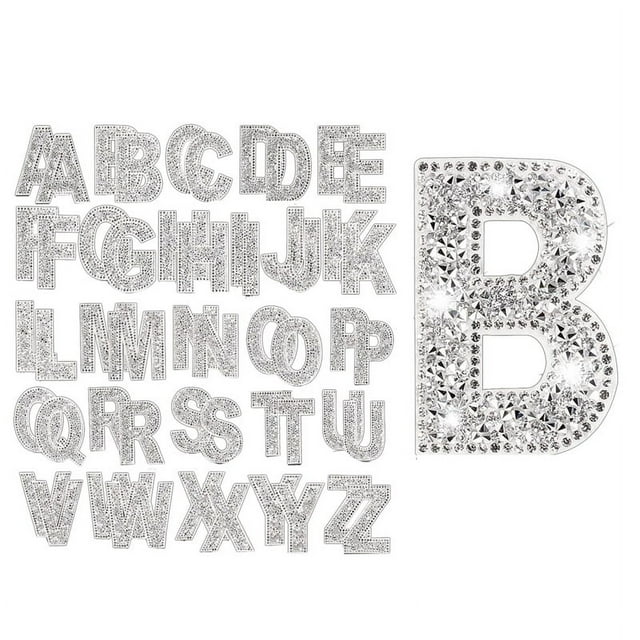 52 Pieces Glitter Rhinestone Alphabet Letter Stickers 2.4 Inch Resin Rhinestone Iron on Letter Glitter Self-Adhesive A-Z