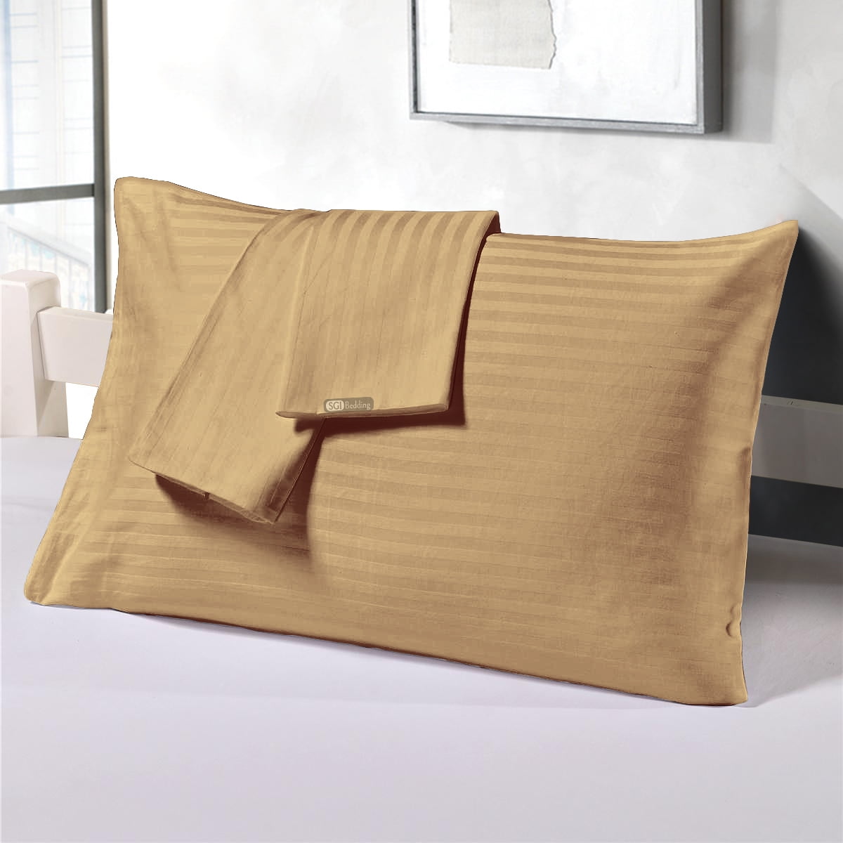 Egyptian Cotton Queen Size Pillow Covers Stripe & Fade Resistance