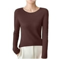 thumbnail image 2 of Vetsdori Womens Brown Sweaters Soft Pullover Casual Solid Crew neck Long Sleeve Trendy Sweaters for Women, 2 of 5