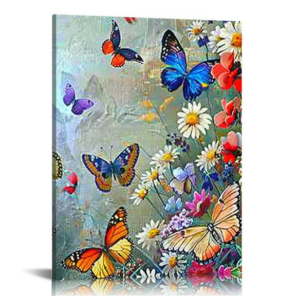 Shiartex Butterfly Wall Art Colorful Butterfly Pictures Wall Decor Butterfly Painting Canvas Prints Modern Artwork Framed Home Decoration for Bathroom Bedroom Living Room 16x20 in/12x16 in