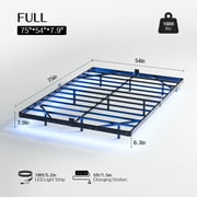 Kbun Full Floating Bed Frame with Smart LED Lights and Charging Station, Heavy Duty Metal Platform Bed Frame, Noise-Free, Under-Bed Storage, No Box Spring Needed