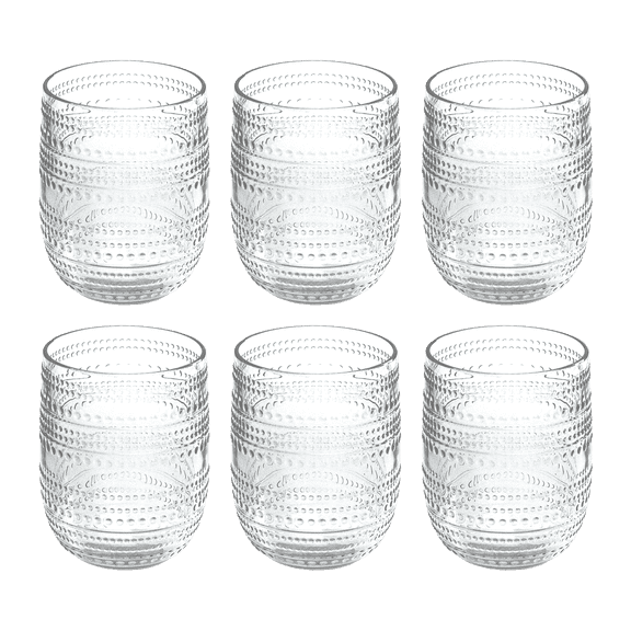 Abode Homewares by TarHong Beaded Stemless, Clear, 15 oz, Set of 6