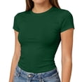 thumbnail image 3 of Lumtrix Womens Short Sleeve Tops Crew Neck Slim Fit Basic Tees Summer Y2K Solid Color T Shirts Dark Green XL, 3 of 8