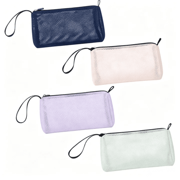 Mesh Cosmetic Bag Handheld Travel Organizer,Breathable Quick-Dry Nylon Makeup Pouch,Lightweight Portable Storage Solution for Beach Vacation Outdoor Trip and Daily Use Green