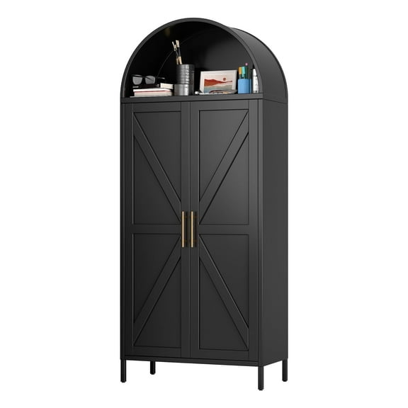 GangMei Tall Lockable Metal 2-Shelf 1-Drawer Freestanding Arched Garage Cabinet, Black, 1 Count, Assembly Required