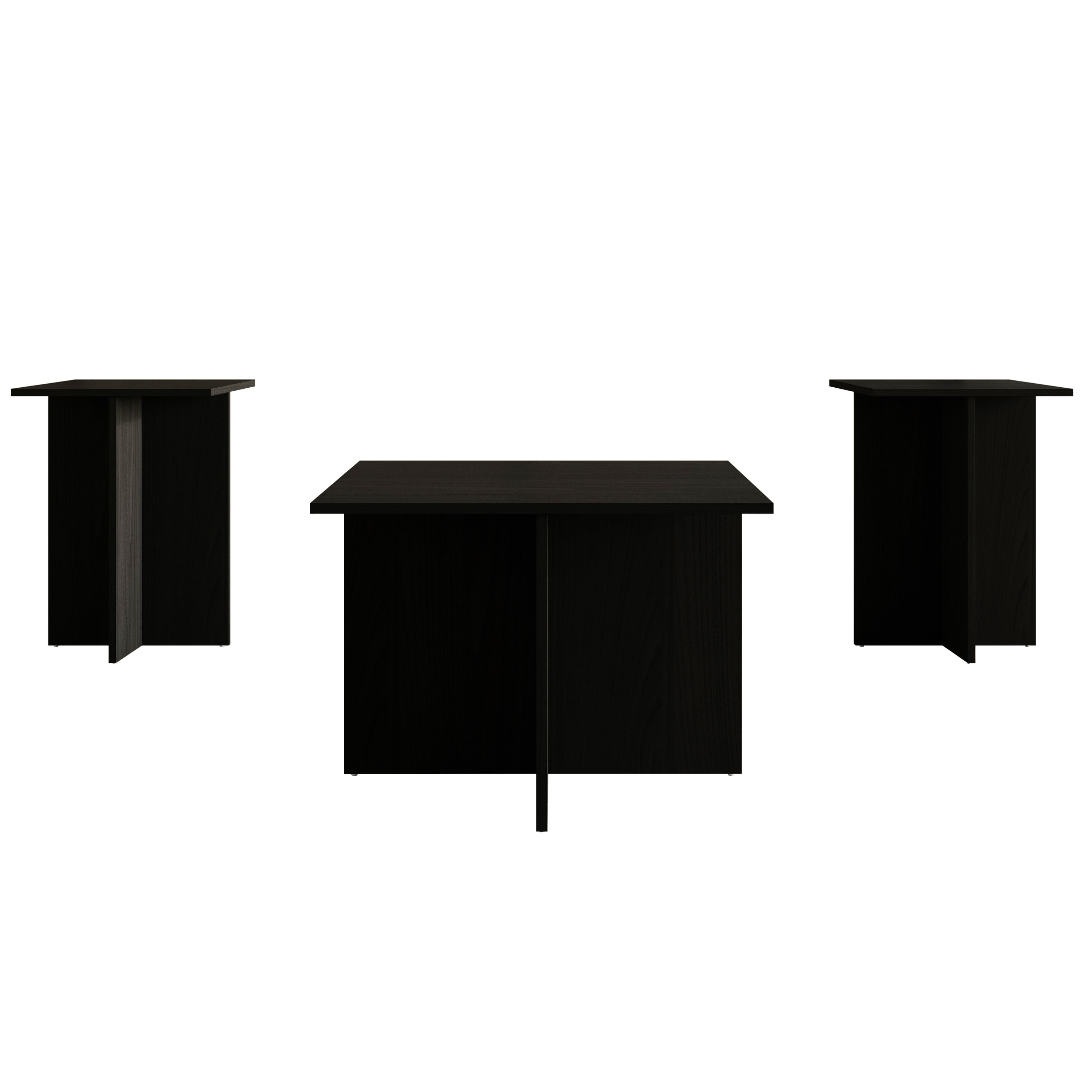 Home Design Joliet 3-Piece Coffee Table Set with Rectangular Coffee Table and 2 Matching End Tables, Natural Wood Grain Finish with Modern Open Shelf Design for Living Room, Black