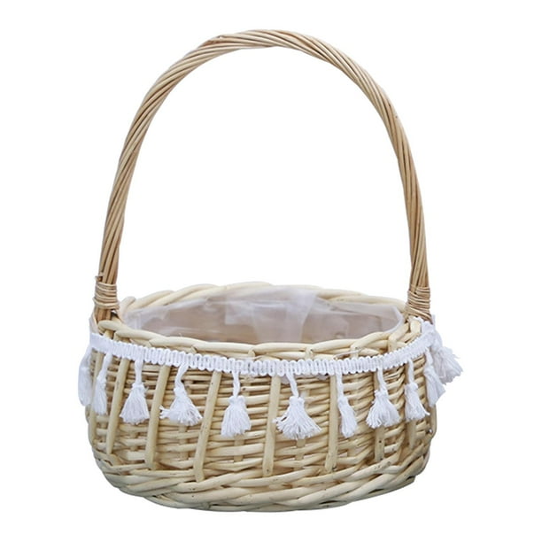 Cesta de almacenamiento, maceta con asas, cestas para niñas de las flores, decoración de encaje, hecha a mano M