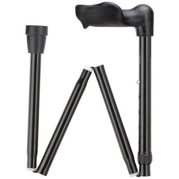 Walking Cane Folding Adjustable Shaft Left Palm Grip Cane Black