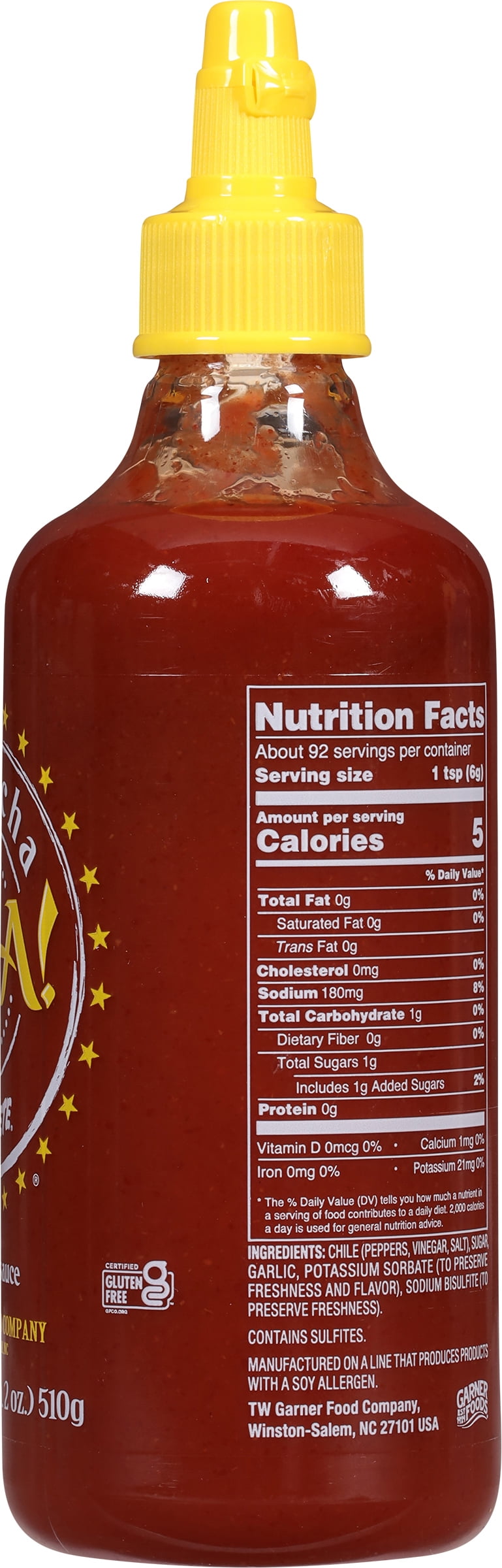 Texas Pete Sriracha Cha Hot Chile Sauce, 18 oz, Made with no Allergens