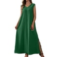 thumbnail image 2 of ClodeEU Women's V Neck Sleeveless Maxi Dress with Side Split,Casual Loose Summer Flowy Tank Dress Green,Women's Plus M, 2 of 7
