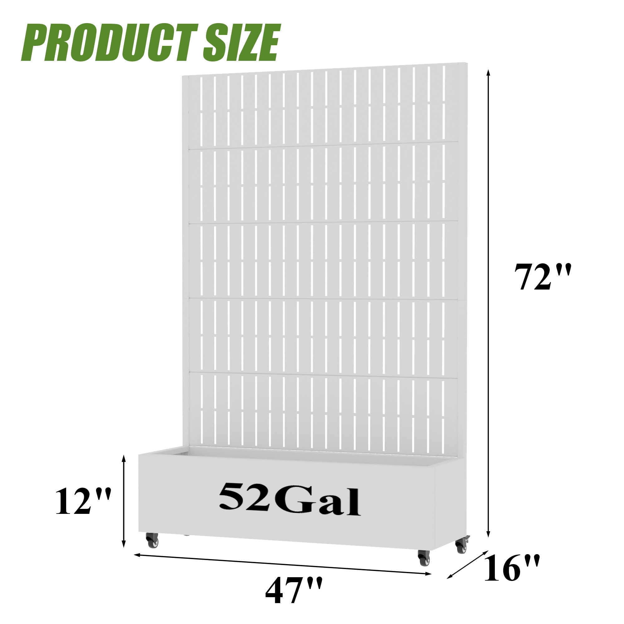 MAYEERTY 72X47" Metal Outdoor White Privacy Screen with Planter Box for Backyard & Garden, 5 Piece Set