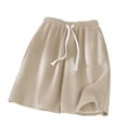 thumbnail image 6 of Kinrui Womens Long Shorts Waffle Knit Elastic Waist Drawstring Knee Lenght Pants with Pocket Beige 3XL, 6 of 6