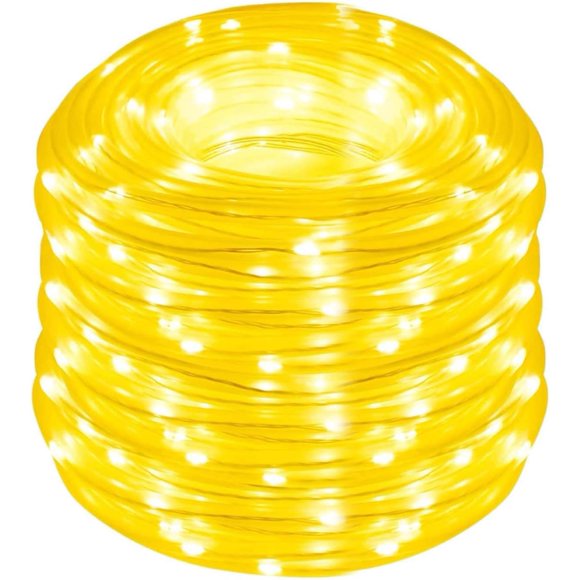 Plug in Rope Lights,300 LEDs 104ft Waterproof Outdoor String Lights, Warm White Steady Light Copper Wire for Garden, Fence, Party, Wedding Decoration