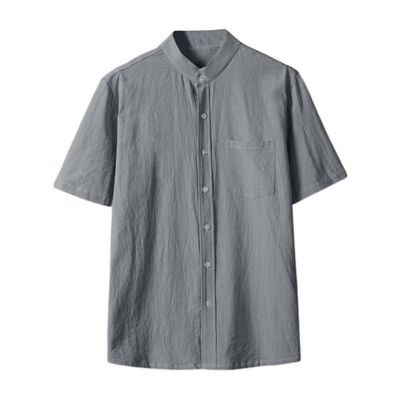 Xdzjlr Men Polo Shirt Casual Short Sleeve Linen Summer Relaxed Fit Stand Collar Daily Work Outing Versatile Men's Tshirts Xxl