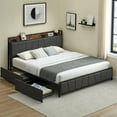 thumbnail image 3 of Studyset Twin Size Bed Frame with 2 Storage Drawers and Charging Station, Platform Bed with Metal Slats Upholstered Platform Bedframe with Storage Headboard, No Box Spring Needed, Easy Assembly, Noise, 3 of 9