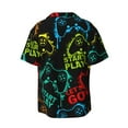 thumbnail image 6 of Lsque Play Game Start print Men's Cuban Collar Short Sleeve Shirt Summer Beachwear Casual Button Down Fashionable Vacation Leisure Shirt-Large, 6 of 7