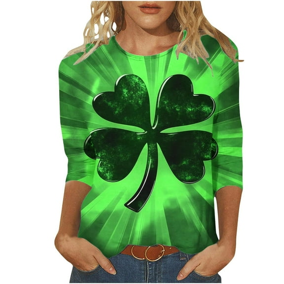 lcziwo Womens St Patricks Day Tshirt Green Tops Funny St Patricks Day Lucky Irish Shamrock Crew Neck Tee 3/4 Sleeve Graphics T-Shirt 2025 Green,XXL
