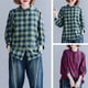 thumbnail image 4 of Camisa Vintage para mujer, estampado a cuadros, cuello alto, manga larga, manga murciélago, blusa in Abanopi Rojo, 4 of 7
