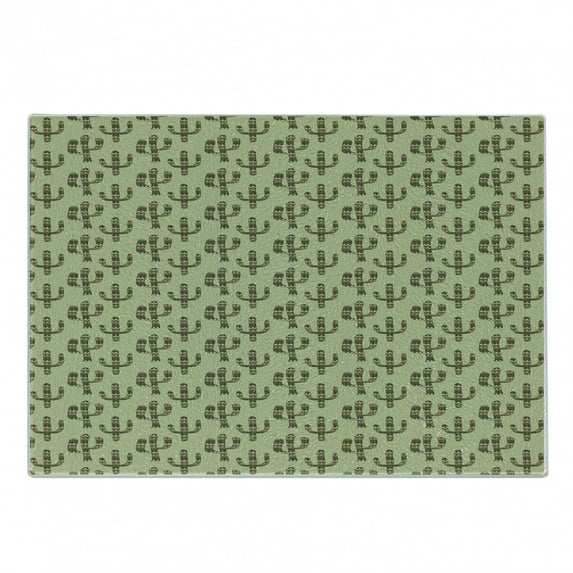 Cactus Cutting Board, Mexican Inspired Indigenous Foliage Abstract Chevron Nature Theme, Decorative Tempered Glass Cutting and Serving Board, Small Size, Pistachio Green Caramel, by Ambesonne