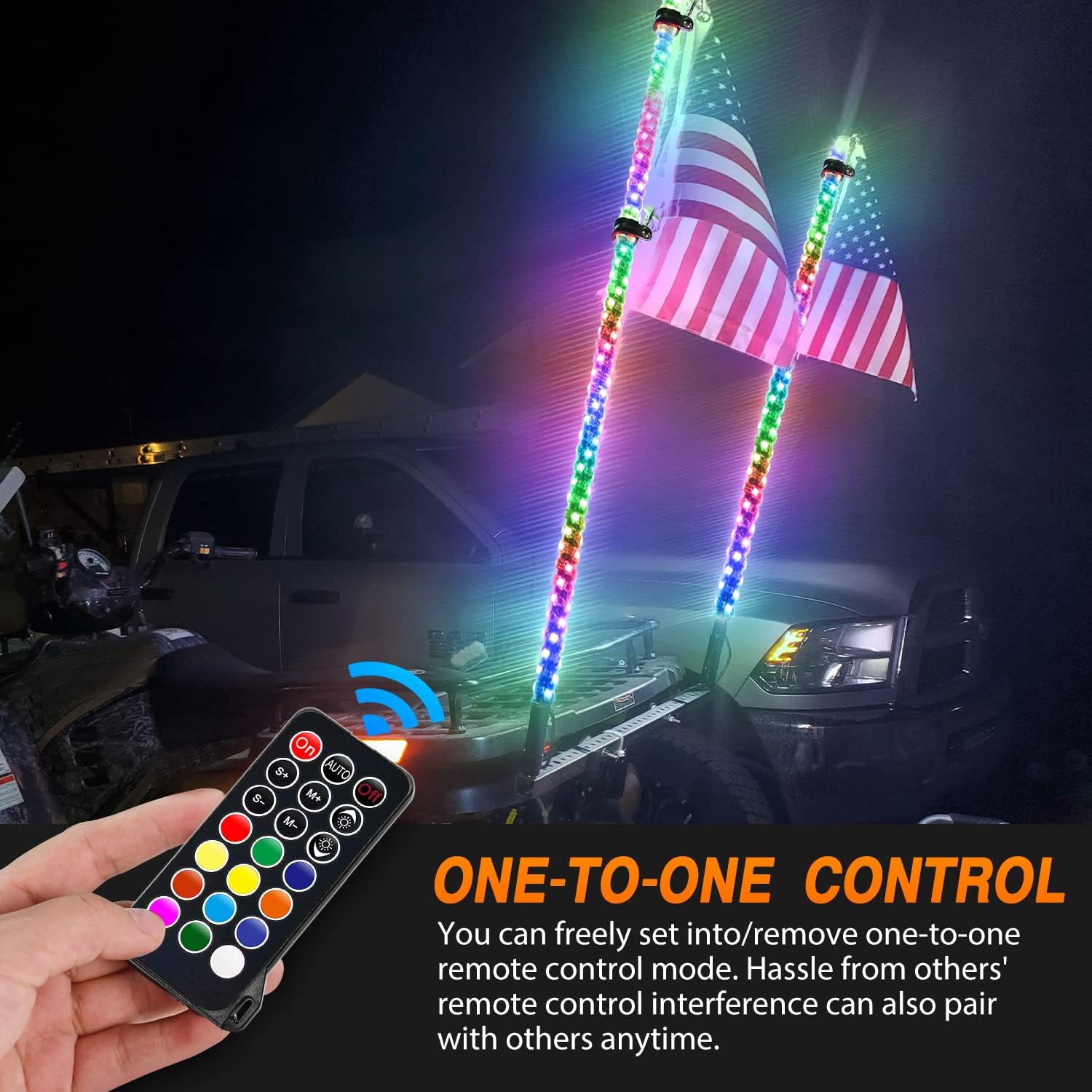 Nilight RGB Waterproof 4FT Spiral LED Whip Light 2 Pack with Strobe & Remote for ATV UTV RZR Polaris Jeep Truck