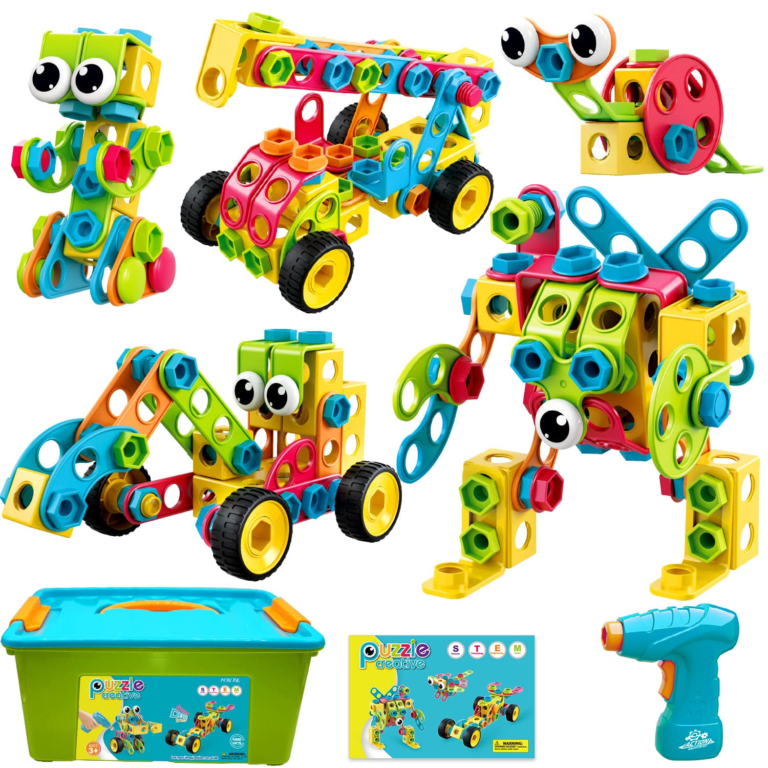 Building Blocks Toy Set STEM Construction Engineering Sensory Blocks Toy Children Early Education Building Playset with Storage Box for Boys and Girls Ages 3 4 5 6 7 8 9 10