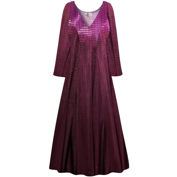 Plus size 7x Extra Tall Womens Dress Burgundy Mirror Reflection Designer Print Long Sleeve Low V-Neck Princess Cut